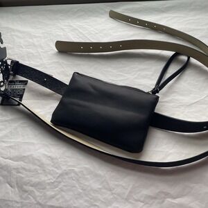 Woman's Stone Mountain Black Leather Double Belted Detachable Bag‎ Size M 38/40